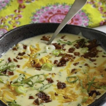 A bowl of homemade Houston's Baked Potato Soup