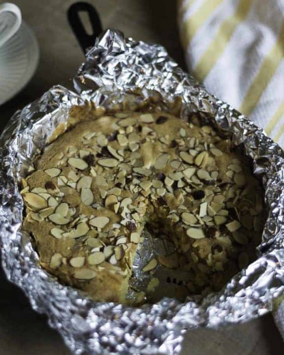 Iron Skillet Coffee Cake is perfect to serve with coffee. Easy to make, and you have everything you need in your pantry. #homemade
