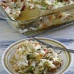 Homemade copycat Chinese Buffet Seafood Delight Bake crab casserole on a plate.