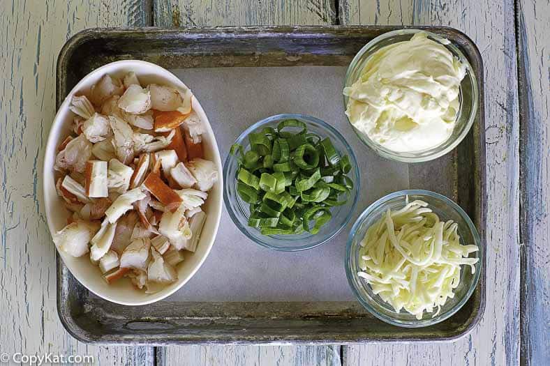 Ingredients for homemade copycat Chinese buffet seafood bake delight crab casserole