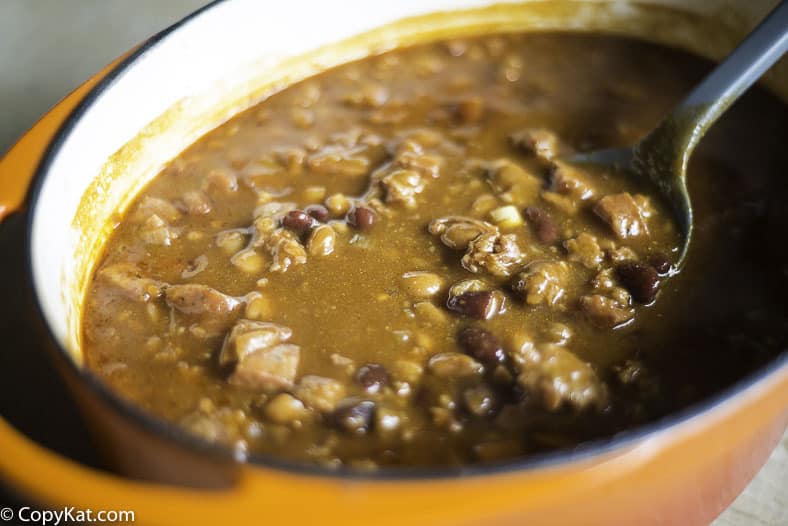 baked beans with smoked sausage in a pot