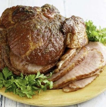 Homemade Honeybaked ham on a platter