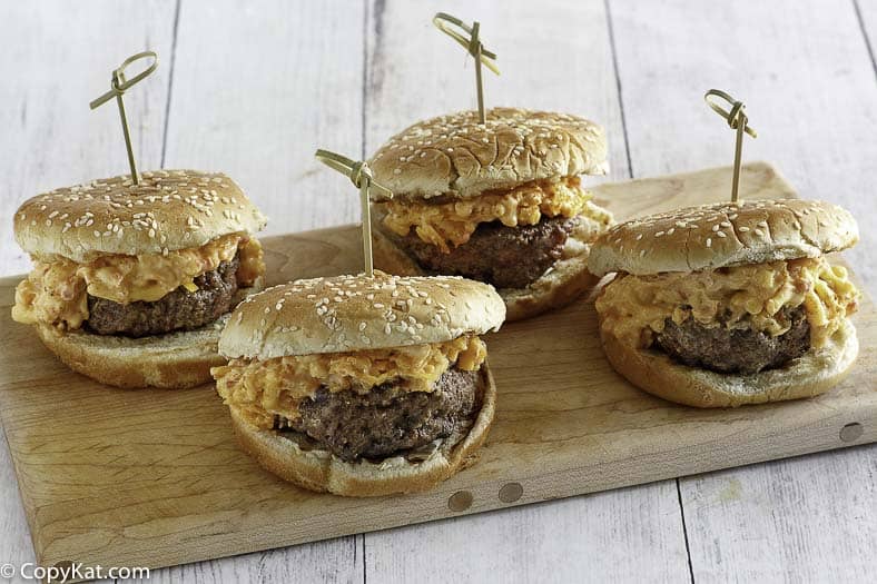 Burgers with Pimento Cheese Spread.