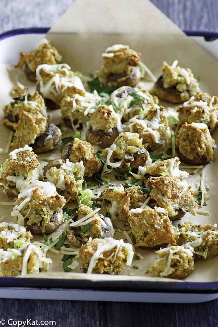 A platter of homemade Olive Garden stuffed mushrooms