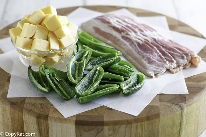 Ingredients for air fryer bacon wrapped jalapeno poppers recipe.