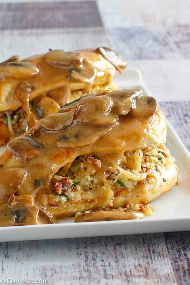 Copycat Olive Garden Stuffed Chicken Marsala on a plate. 