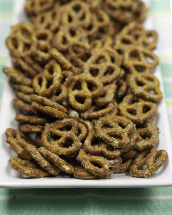 Ranch pretzels on a platter