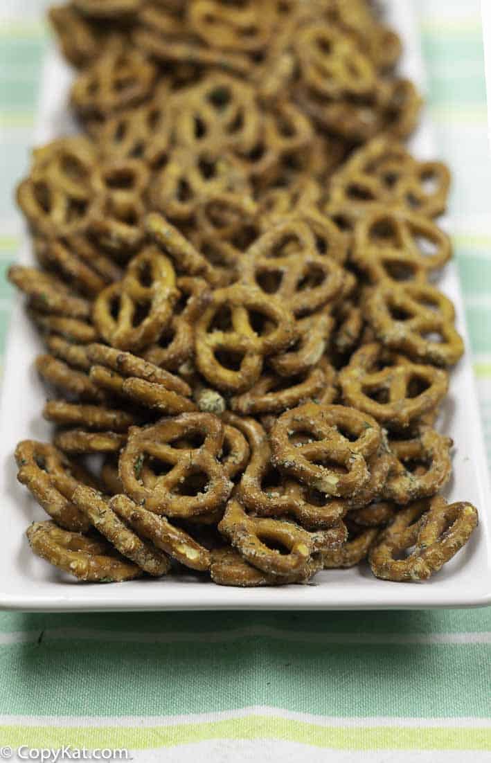 Ranch pretzels on a platter