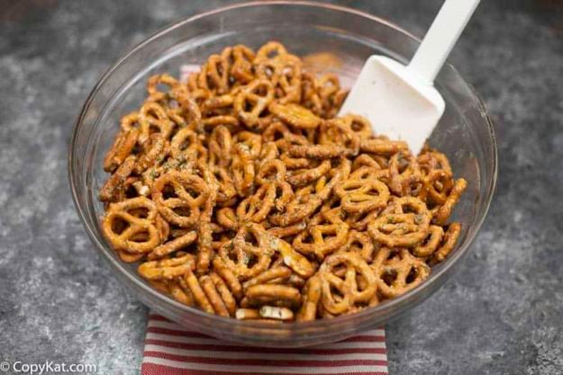 a bowl of pretzels coated with ranch seasoning