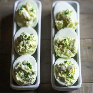 Deviled eggs made with truffle oil