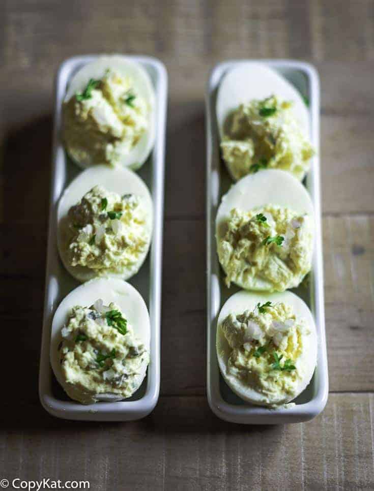 Deviled eggs made with truffle oil 
