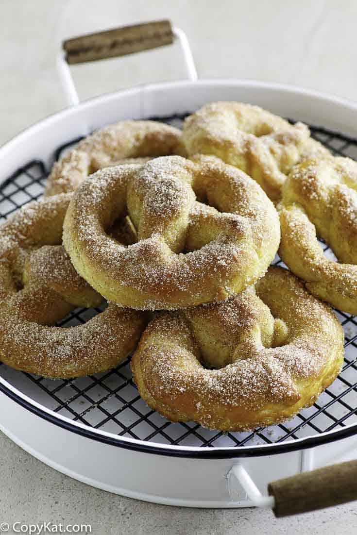 A tray of homemade soft pretzels