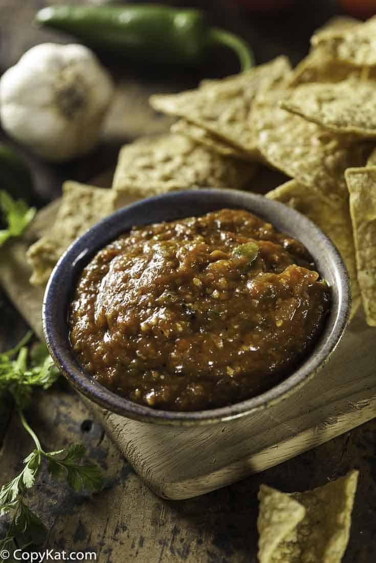 A bowl of homemade mexican hot sauce and tortilla chips