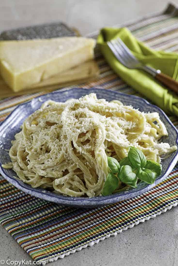 A bowl of pasta with homemade Olive Garden Alfredo sauce