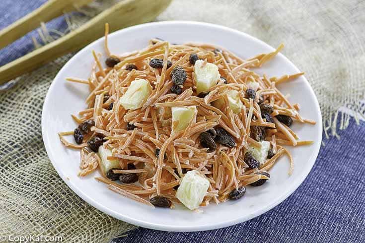 Carrot and Raisin salad with pineapple in a dish