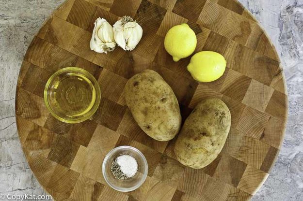 potatoes, garlic, lemon juice, salt, make greek potatoes. 