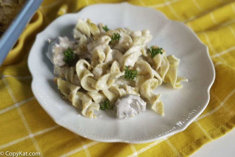 A serving of tuna mushroom casserole