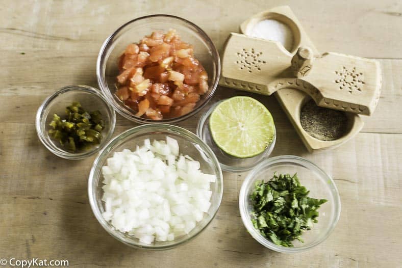 chopped tomatoes, onions, lime, jalapeno peppers and more