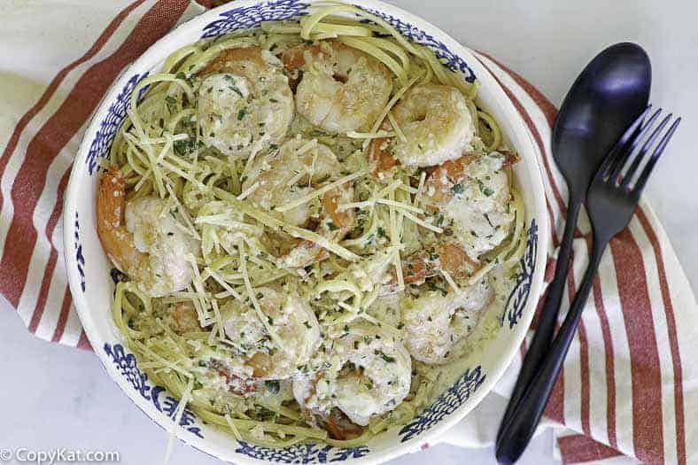 homemade Red Lobster shrimp pasta in a bowl.