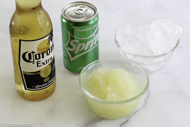 beer, sprite, frozen limemade and ice