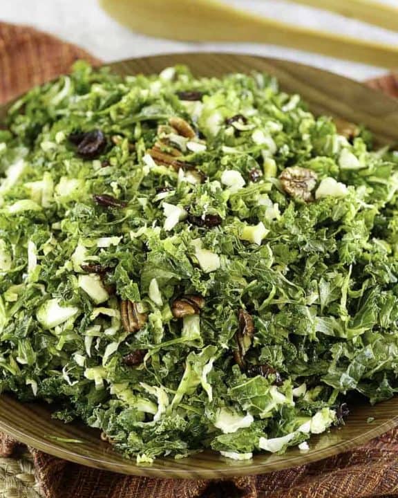 kale and brussels sprout salad with pecans and more