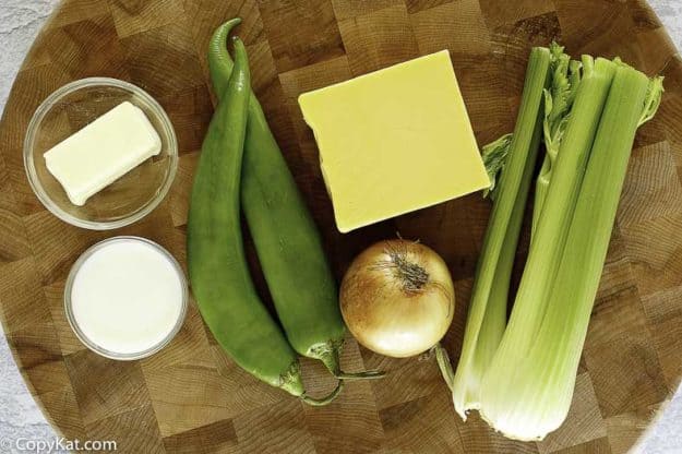 Ingredients for Monterey’s Little Mexico Queso, American cheese, celery, chilies, and more