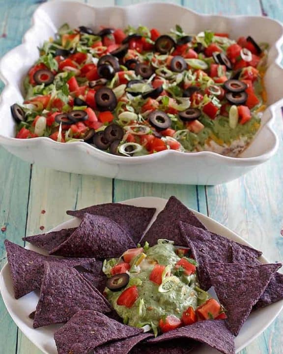 Seven Layer Dip and corn chips
