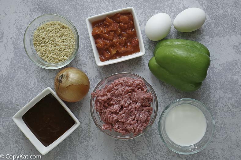 ground beef, onions, green bell pepper and more to make meatloaf