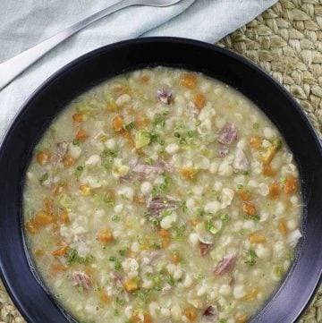 A bowl of soup made with navy beans