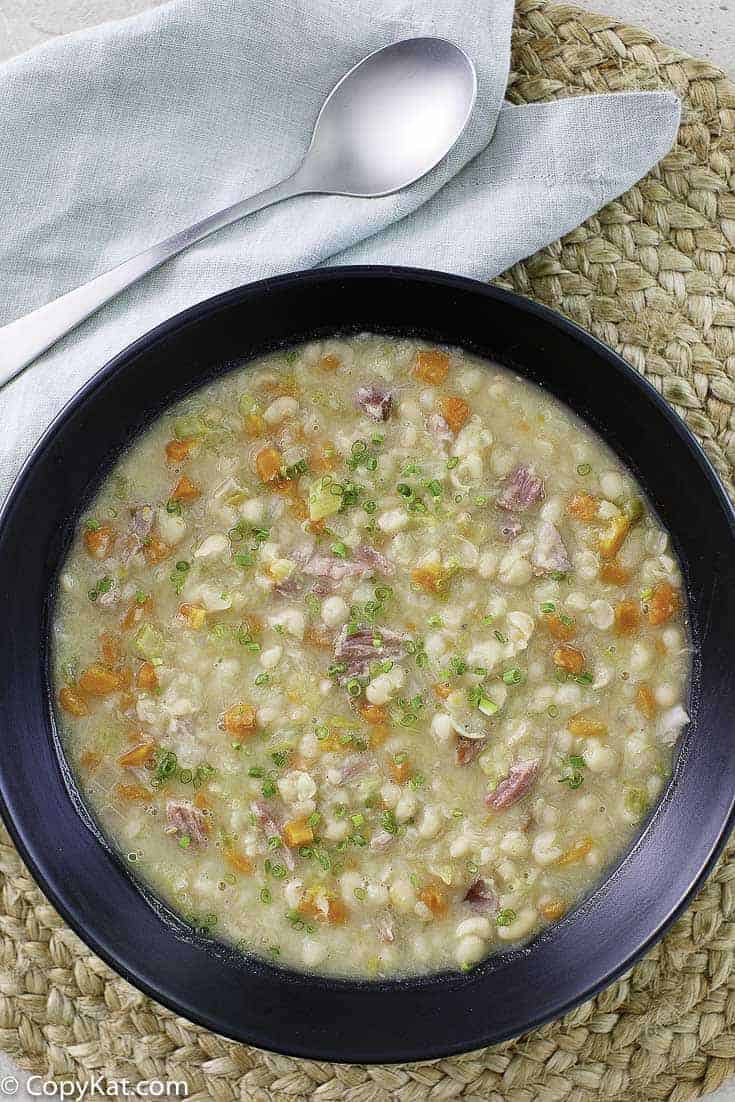 A bowl of soup made with navy beans