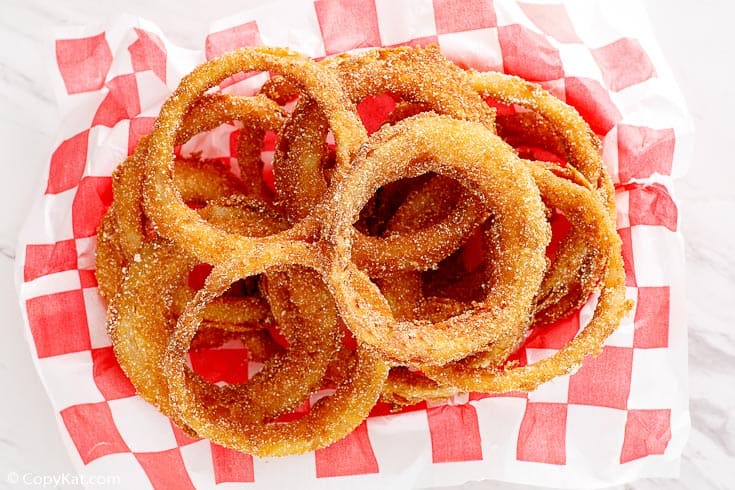 a basket of homemade Dairy Queen onion rings