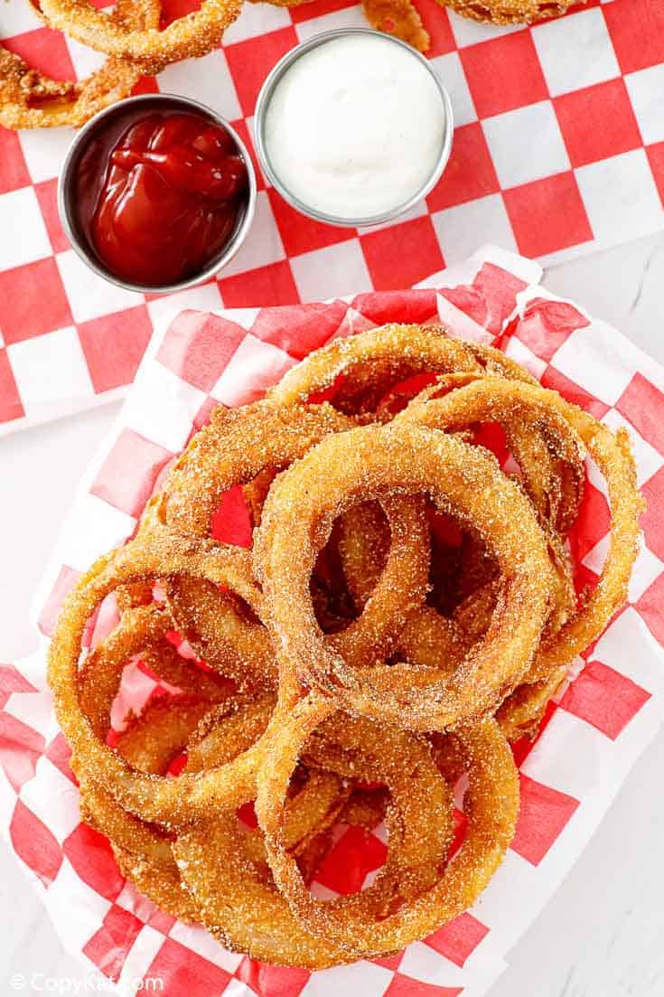 a basket of homemade Dairy Queen onion rings