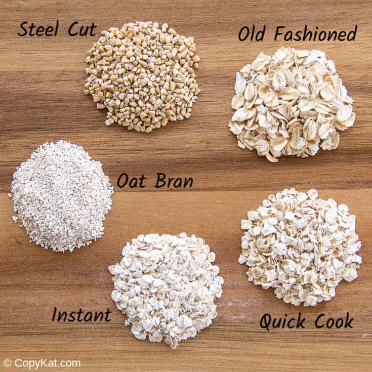 five different types of oatmeal