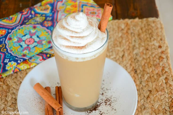 horchata frappuccino topped with whipped cream and cinnamon