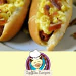 hot dogs topped with truffle macaroni and cheese and bacon