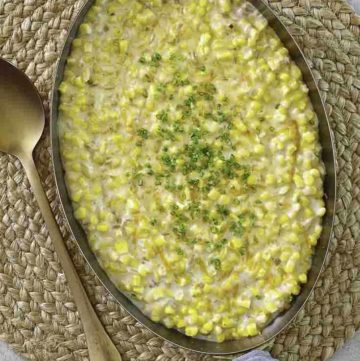 homemade creamed corn in a pan