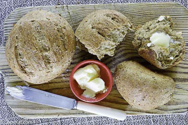 two loaves of warm beer bread and butter