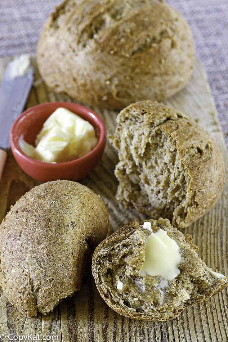 Two loaves of beer bread with soft butter