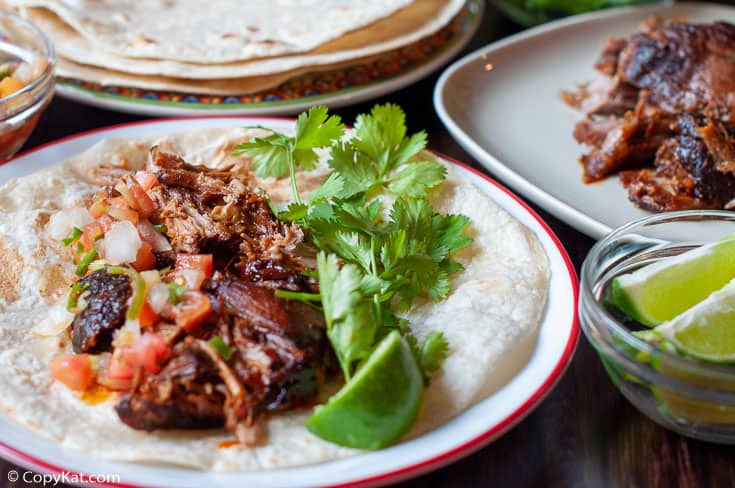 pulled pork on a tortilla shell