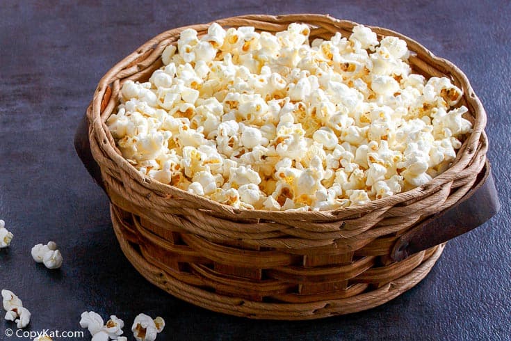 a basket filled with homemade kettle corn