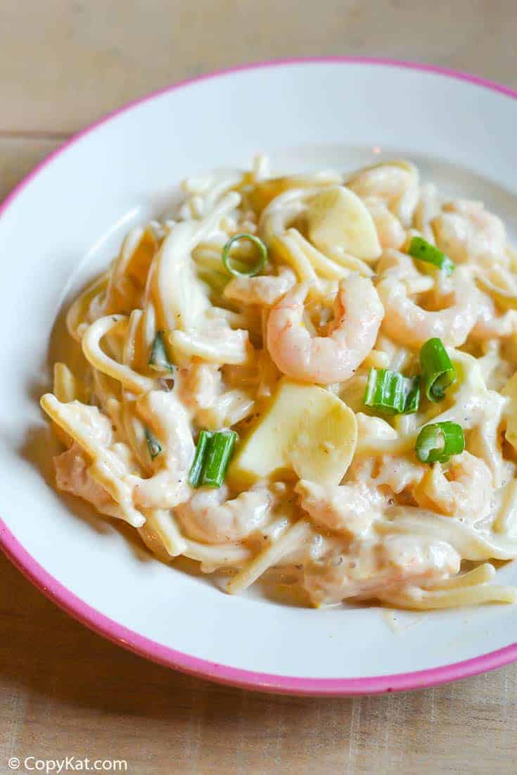 shrimp and pasta salad in a bowl