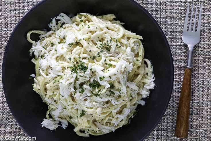 Crab Alfredo Pasta on a plate