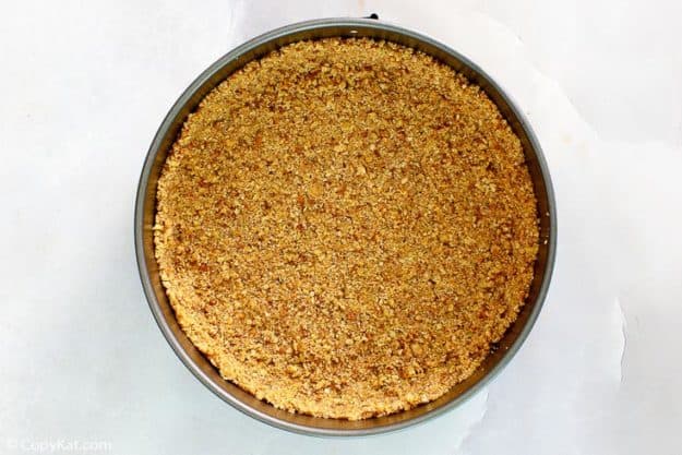 nut crust for cheesecake in a springform pan