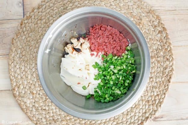 dried beef cheese ball ingredients in a bowl