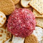 Dried beef cheeseball and assorted crackers