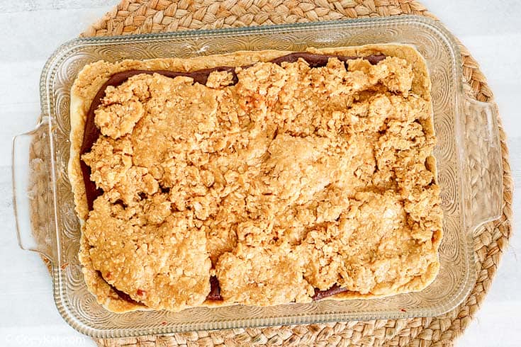 fudge jumbles cookie bars in a baking dish