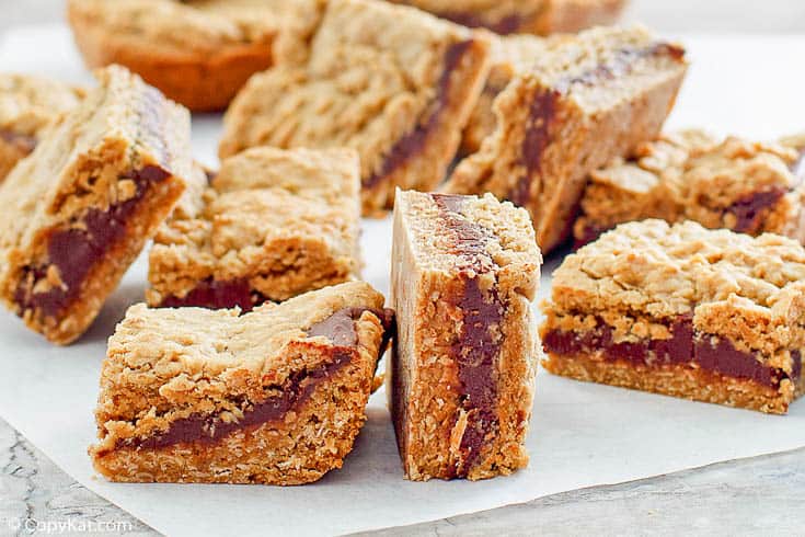 fudge jumbles cookie bars on top of parchment paper