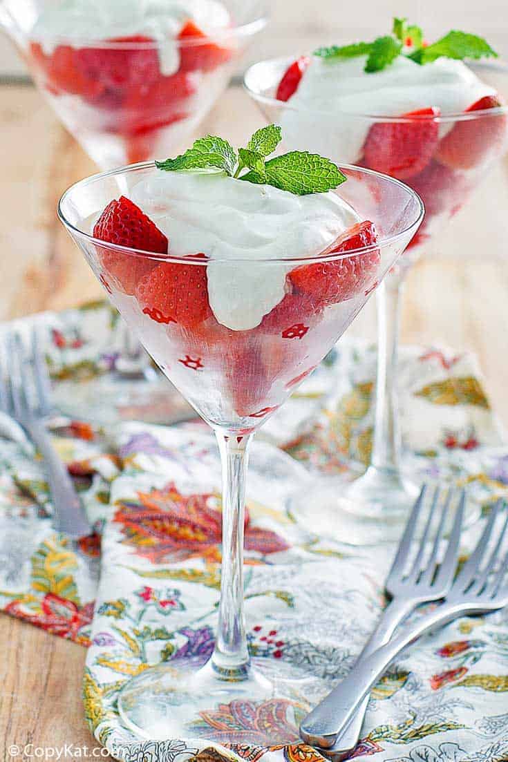 Three strawberry romanoff desserts