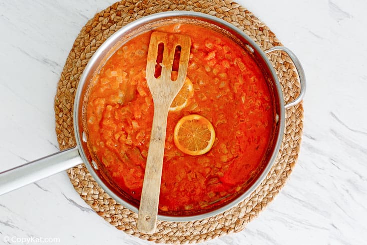 crawfish etouffee sauce in a pan