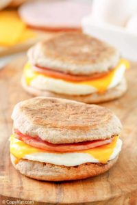 two homemade McDonalds egg white delight breakfast sandwiches